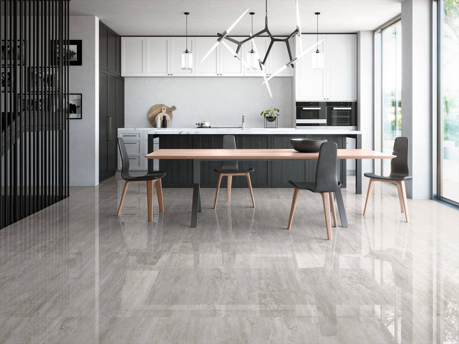 Carrelage effet Travertin brillant 60x120, 60x60 intérieur, rectifié Gamme Travertino de chez eos carrelage saint Remy de Provence