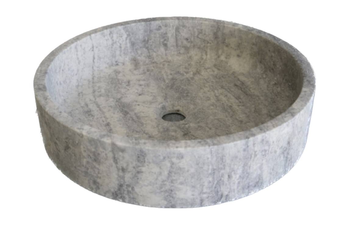 vasque travertin,  ronde à poser en travertin gris silver latte Nimes