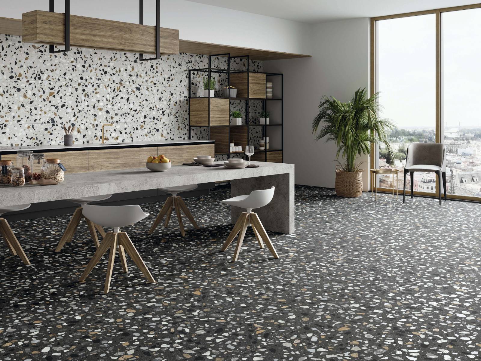 carrelage style granit, terrazzo pas cher pour sol et faïence finition polie