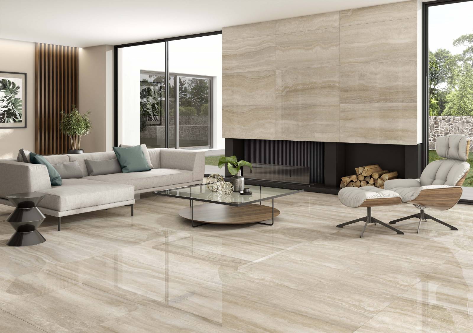 carrelage finition polie cupid effet travertin veine cut beige ou gris à nice