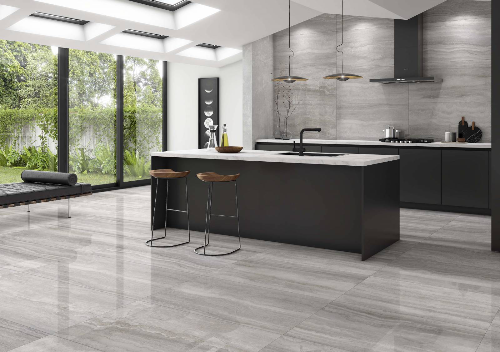 carrelage finition polie cupid effet travertin veine cut beige ou gris à nice