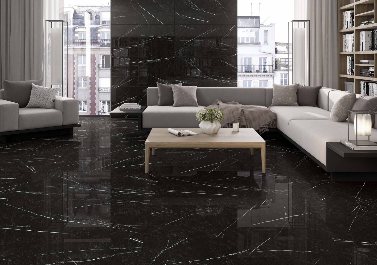 CARRELAGE NOIR BRILLANT LILLE JEWELS BLACK POLI