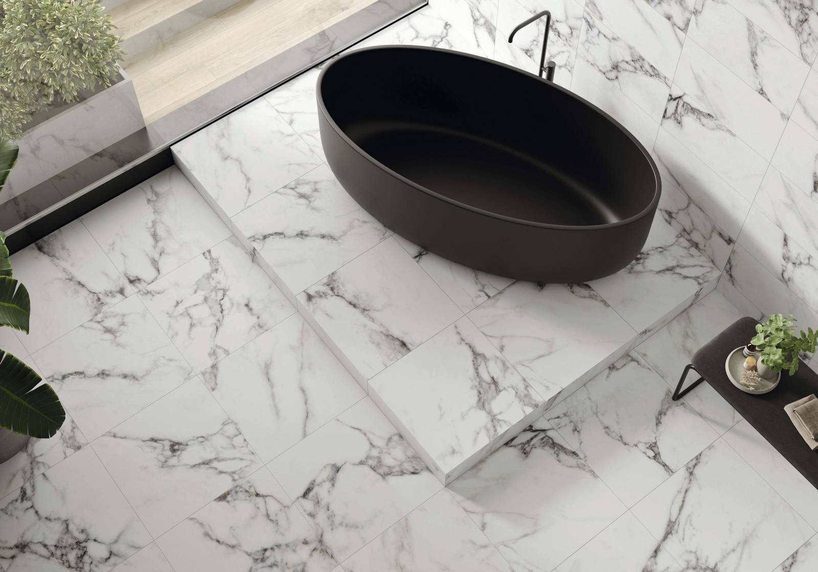 carrelage blanc marbre pour salle de bain, douche sol et murs Bastia