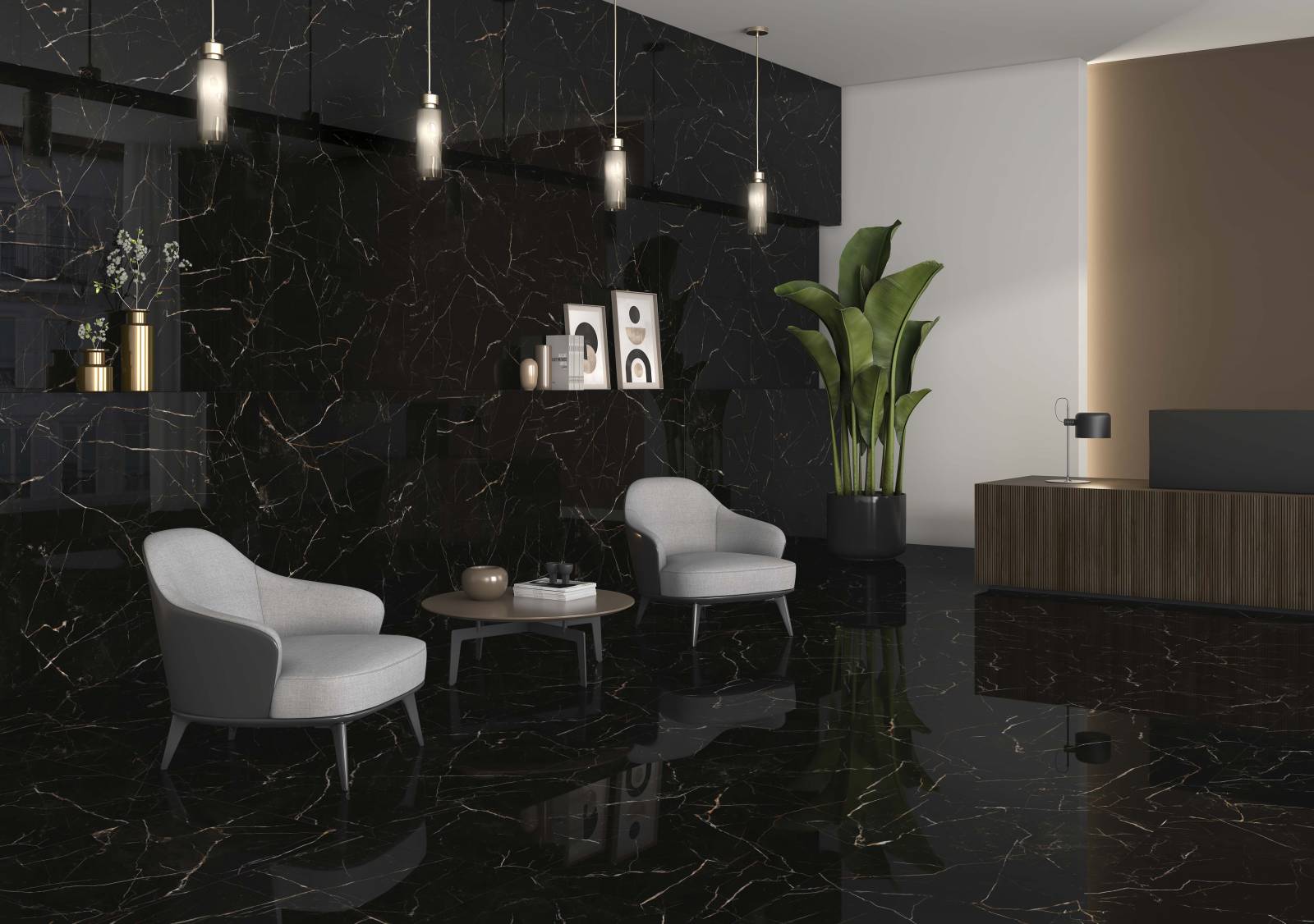 CARRELAGE EFFET MARBRE NOIR BRILLANT STRASBOURG MUSSAH BLACK POLI