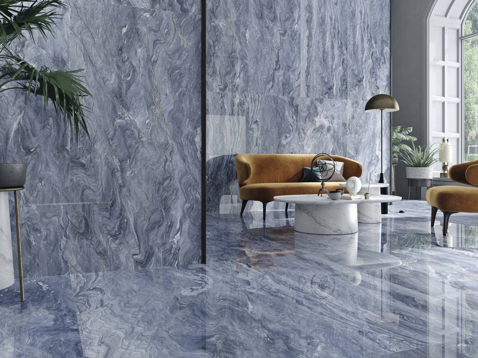 carrelage sunshine bleu polie effet marbre proche de saint Tropez