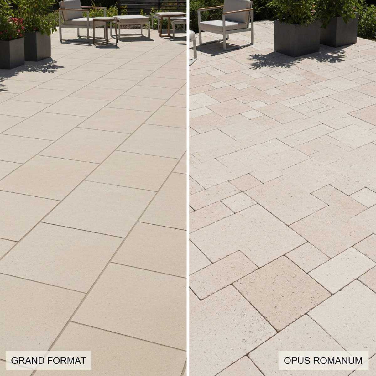 Quelles différences entre travertin grand format et opus romain pour terrasse extérieure ?